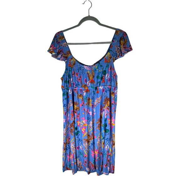 Soma Cool Nights Smocked Neck Chemise Flutter Sleeve Blooming Tropical Print - Picture 2 of 12